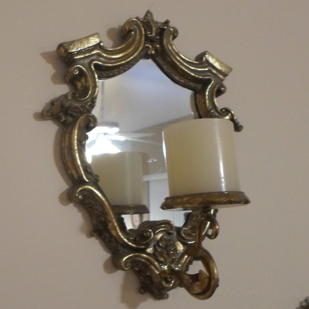 Antique Gold Framed Mirror / Candle Holder